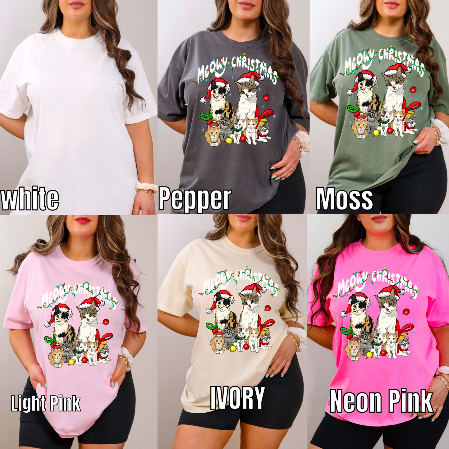 Meowy CHRISTMAS- WHITE FONT T SHIRT (Copy)
